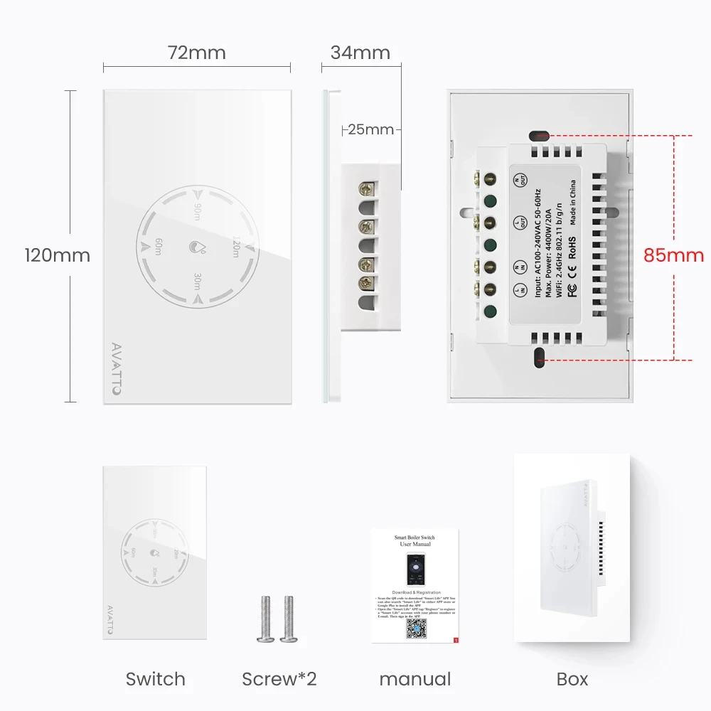 Imagem -06 - Miucda Tuya Wifi Interruptor de Caldeira Inteligente Aquecedor de Água Interruptor do Painel Toque 20a 4400w Temporizador Contagem Regressiva Programação para Alexa Google Casa