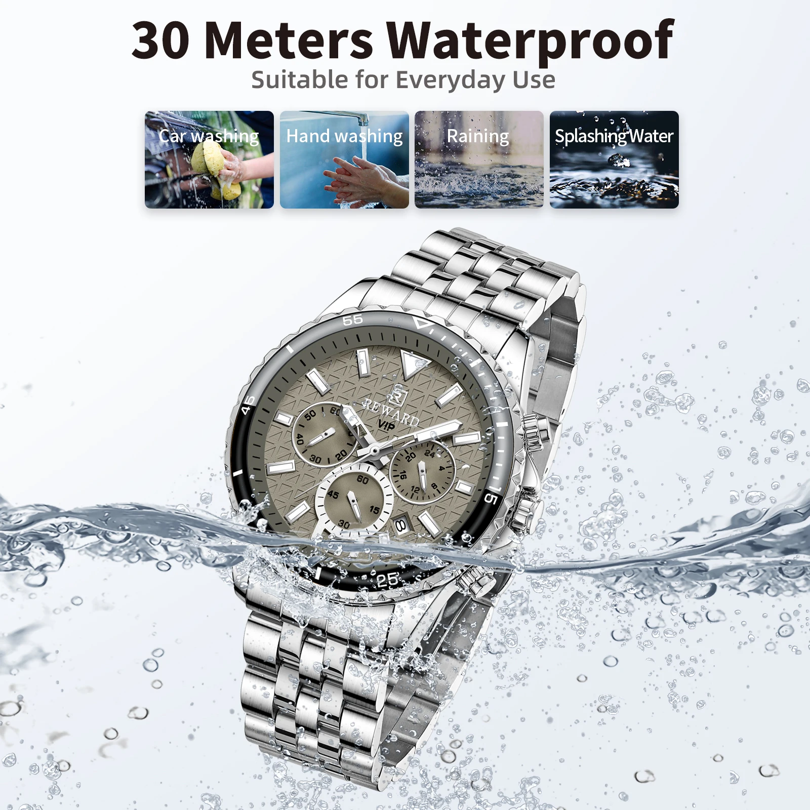 REWARD Mens Watches for Man Fashion Quartz Wristwatch Calendar Luminous Waterproof Chronograph Sport Wrist Watch