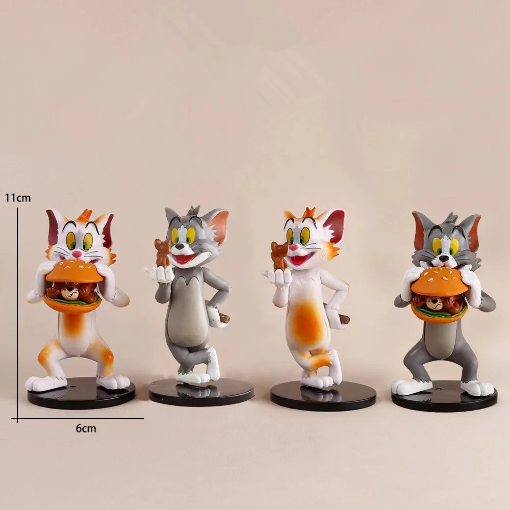 [Funny] 4pcs/lot Disney Tom and Jerry Eating Burgers Action figure toys statue collection model home decoration kids best gift