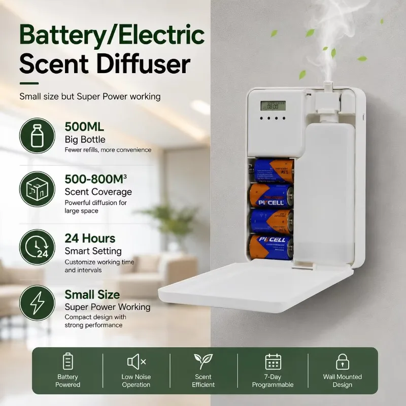 500ml Wall-Mounted Aroma Diffuser Machine, Battery & USB Powered, for Hotel Room Home Use