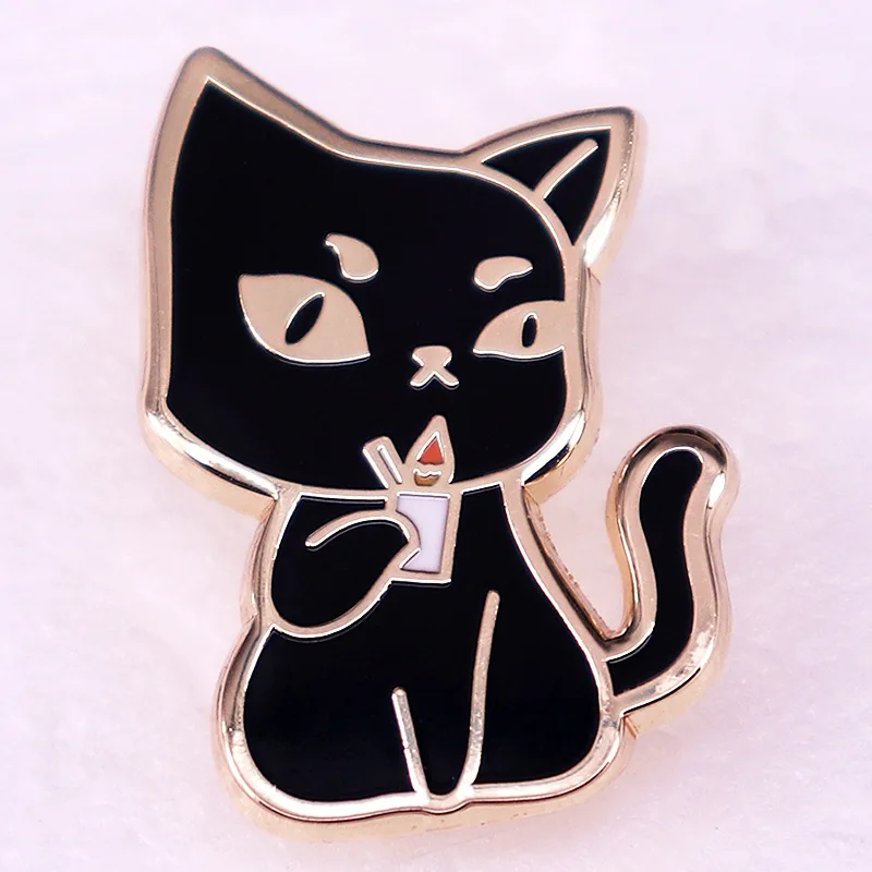 C4766 Creative Black Cat Enamel Pin Cute Animal Brooch Badges Women Men Colletion Lapel Pin Jewelry Gift Friend Wholesale