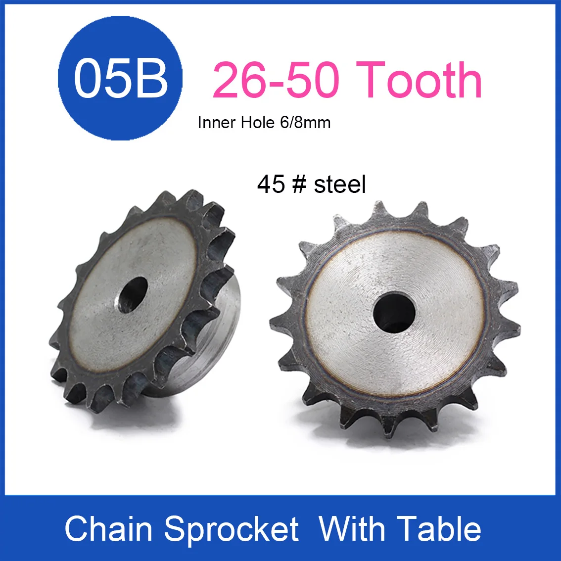 1PCS 26/27/28/29/30/35/36/40-50 Teeth 05B Chain Gear 45 # Steel 8mm/10mm Aperture Industrial Sprocket Motor Chain Drive Sprocket