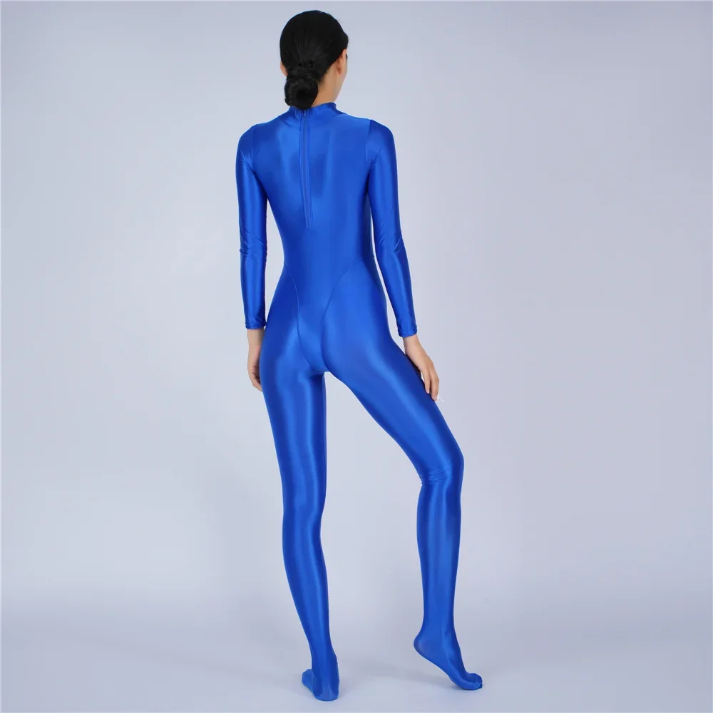 Women's Yoga Jumpsuit High Elastic Oil Glossy Shiny Bodysuit Long Sleeved Pantyhose Jumpsuits Candy Color Shaper Tight Rompers