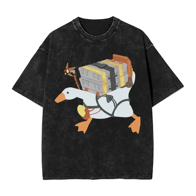

Men's hip-hop retro washed duck pattern letter print fashionable 100% cotton short-sleeved T-shirt top