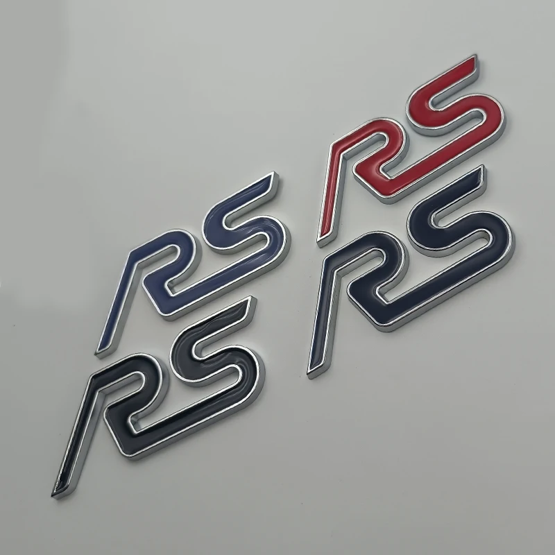 3D Metal Blue Black Logo RS Letters Car Front Grill Emblem Rear Trunk Badge RS Sticker Accessories