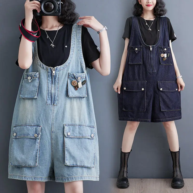 

Overall Strap Shorts For Women 2023 Summer Retro Loose Versatile Wide Leg Jumpsuit Treny Denim Jeans Playsuit Z1832