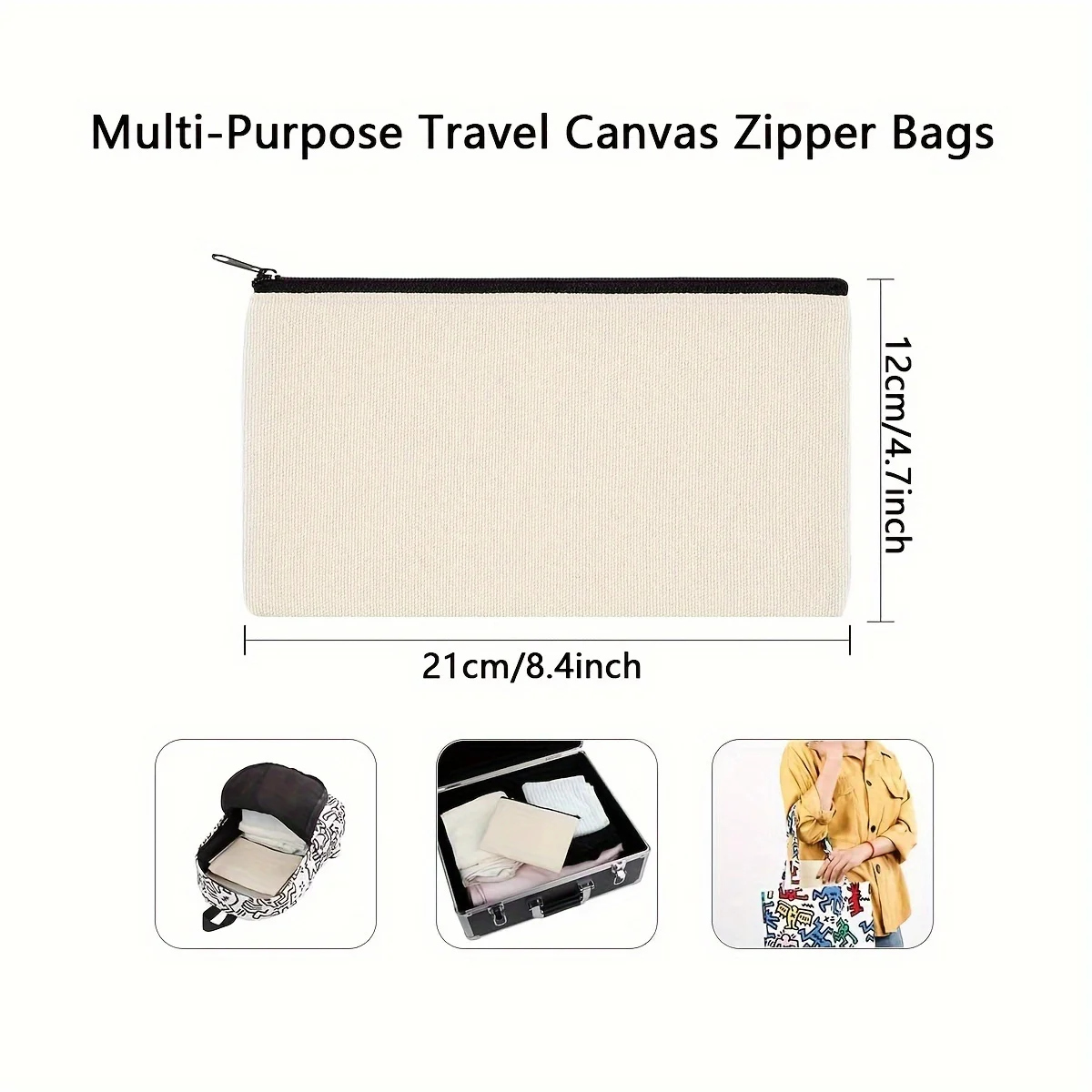 12pcs Sublimation Blanks Tote Bags, Reusable Grocery Bags DIY Heat Transfer Canvas Cosmetic Makeup Bags for Craft Gift