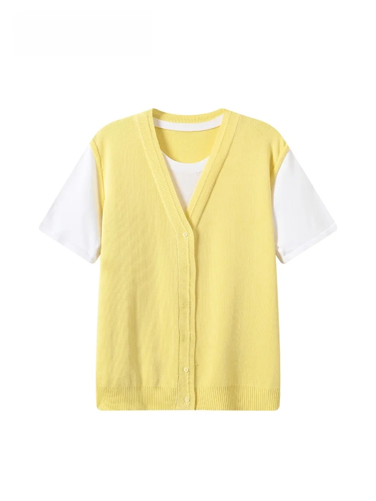 

Loose Short Sleeve T-Shirt Women's plus Size Summer New Splicing Fake Two-Piece Meat Concealing Trendy Top Casual Loose Fit