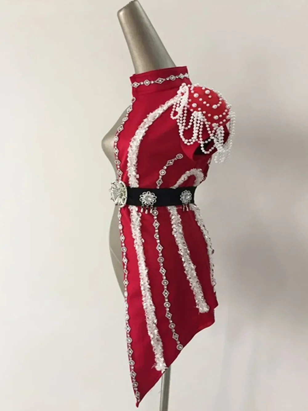 Women's Patchwork Stage Costume New Fashion Female Singer DS DJ Costume Adult Dancing Clothes with White Pearl Chain Collar