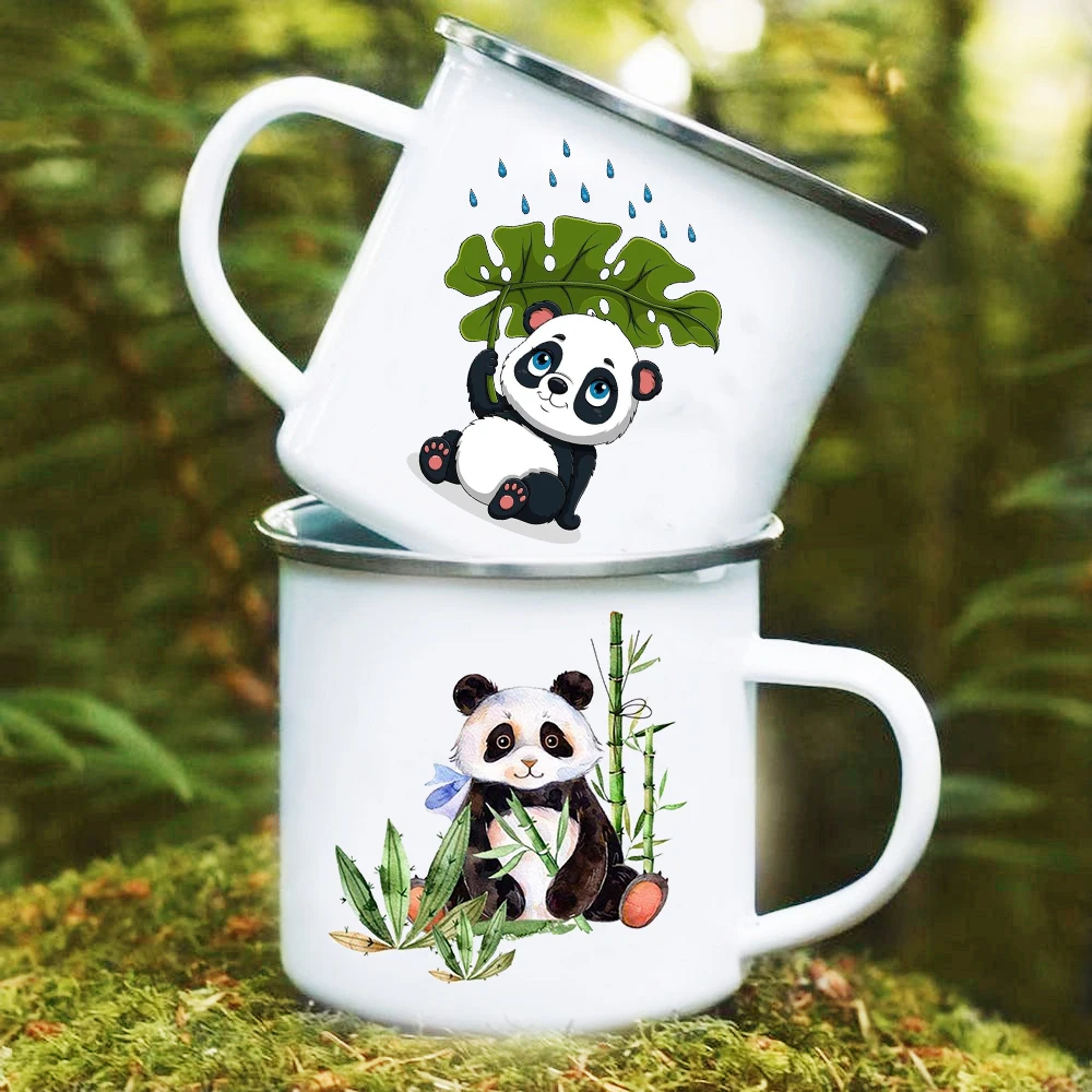 Panda Printed Camper Mugs Camping Enamel Mug Summer Capming Party Beer Juice Cup Cute Handle Cups Best Gifts for Friend Children