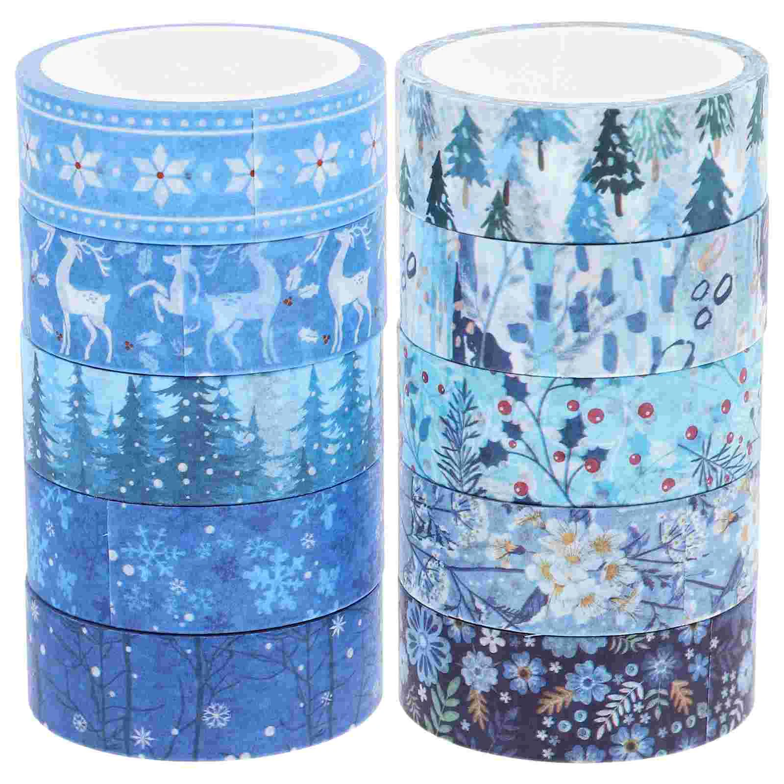 

10 Rolls Winter Washi Tape Snowflake Christmas Handbook Holiday Decoration (10pcs) 5 Meters/roll Seasonal Designs Thin Decorate