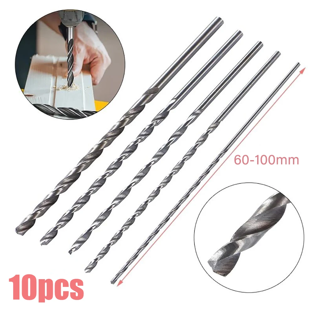 

10Pcs Extra Long HSS High Speed Steel 60-100mm Drill Bit Set 1mm 1.6mm 1.8mm 2mm 3mm Twist Drill Bits For Wood Aluminum Plastic