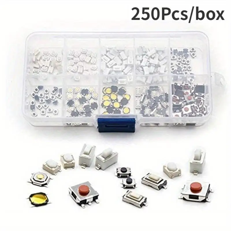250Pcs 10 Types Tactile Push Button Switch Car Remote Control Keys Touch Microswitch