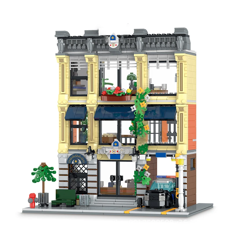 1445 ELEMENTÓW Europejski Styl Architektoniczny Seria Uliczna Retro Komisariat Policji Zestaw Klocków Prezent Świąteczny dla Dorosłych i Dzieci