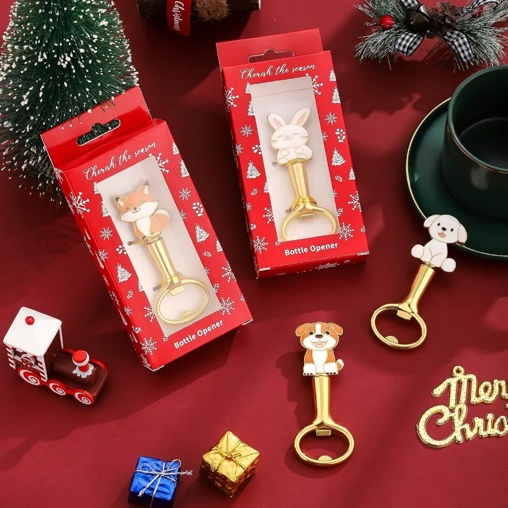4pcs Cute Dog Bottle Openers as Winter Christmas Gifts, Party Decors