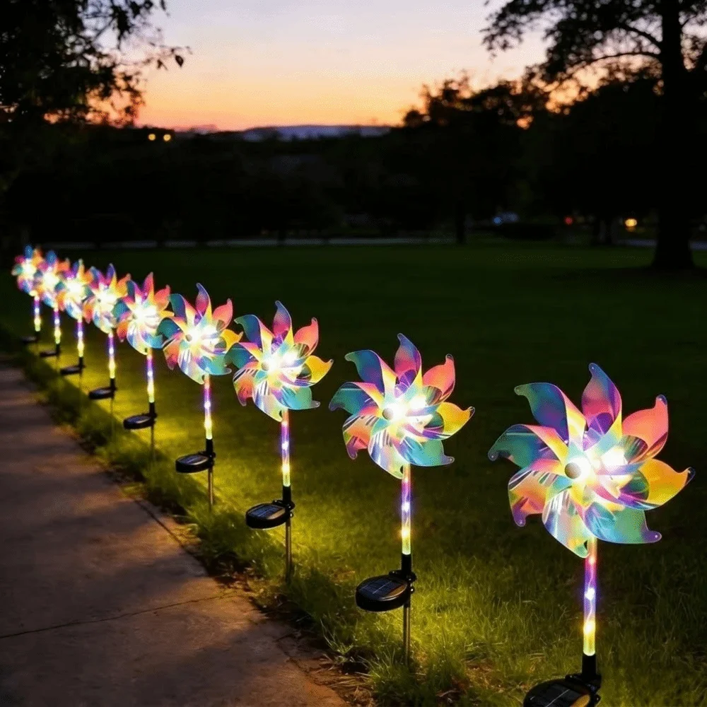 Creative Solar Powered Windmill Lamp Rotating Waterproof Garden Floor Lamp Realistic Cordless Landscape Stake Lights