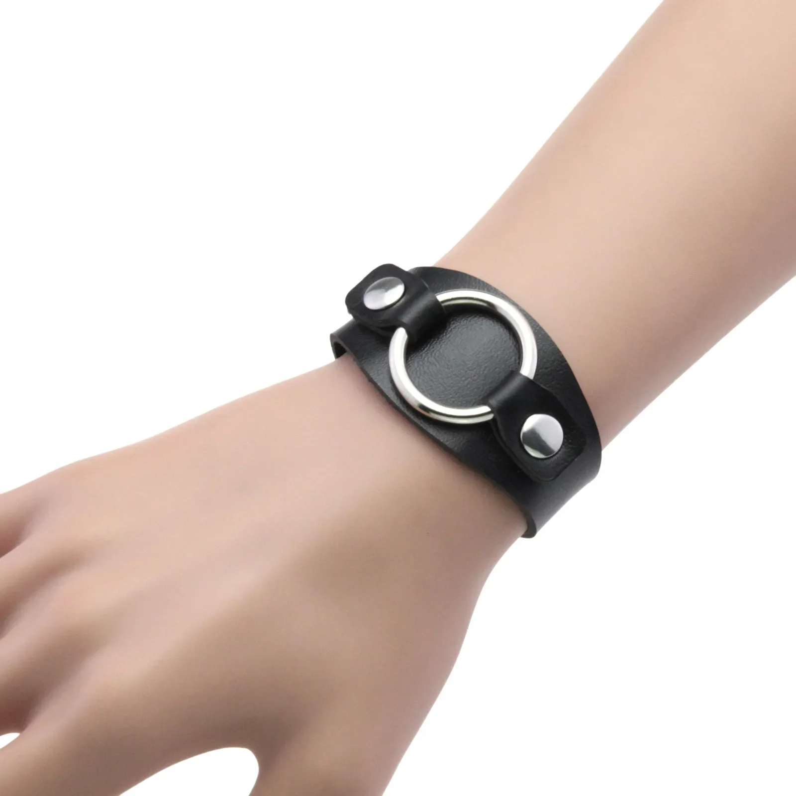 Individuality Fashion Tide Punk Harajuku Easy Fashion Hip hop Ring Bracelet PU Leather Circle Wristband Hands