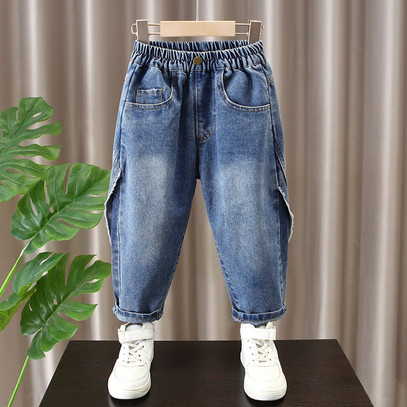 

Boys' Autumn Denim Pants 2024 New Children's Casual Denim Pants Trendy Fall Street Style Pants for Boys
