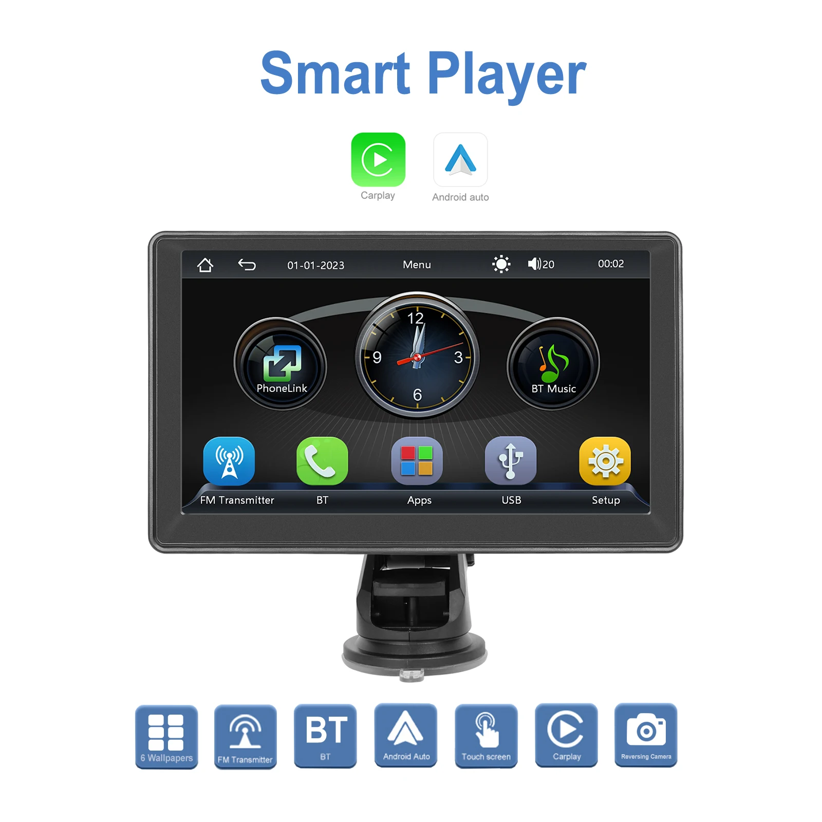 7-inch Car Monitor Wireless Carplay MP5 Portable Smart Player GPS Navigation Supports Android Auto Apple Airplay Bluetooth FM