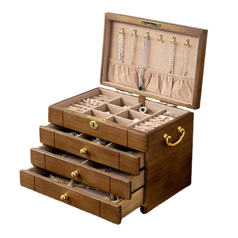 

Big Size Jewelry Box Drawer Jewelry Boxes Wood Display Stand Necklace Earrings Rings Bangles Storage Box Organizer for Women