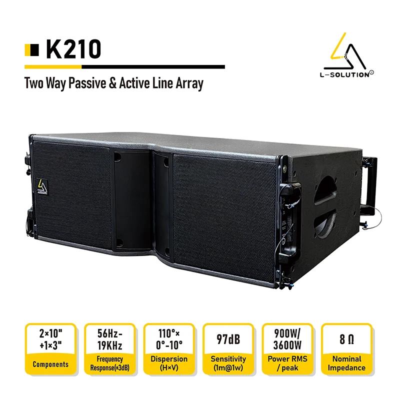 K210-A Neodymium Line Array Professional Active Powered Speakers System with 900W/3600W Output and 56Hz-19kHz Frequency Response