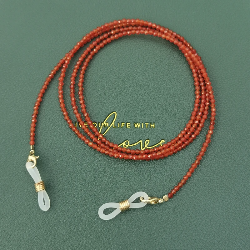 Lii Ji Green Orange Eyeglasses Chain Gemstone Onyx Carnelian Beaded Women Sunglasses Accessory Necklace Gift Mask Hanging Rope