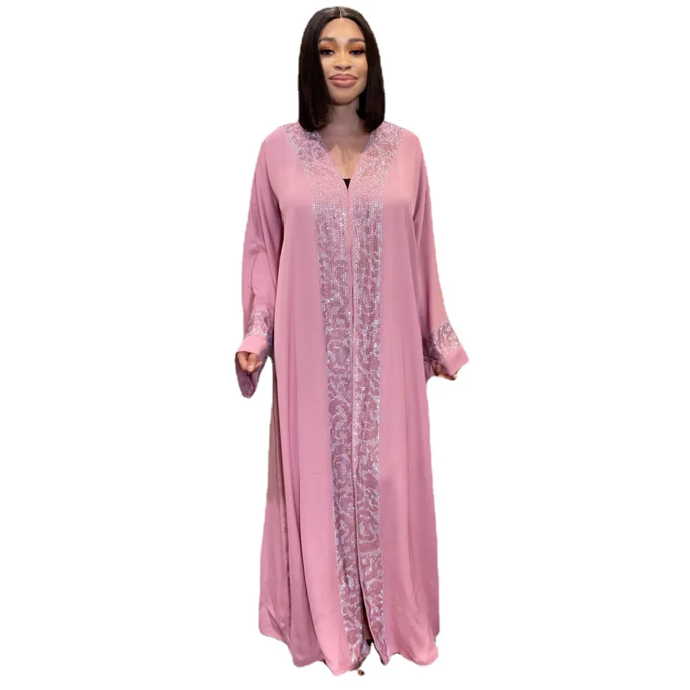 African ethnic style women's large swing dress, Muslim style rhinestone hot stamping