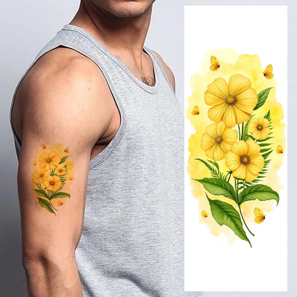 

9 шт. временные татуировки желтые цветы реалистичные временные татуировки дизайн татуировки водостойкие долговечные наклейки на тело для спины