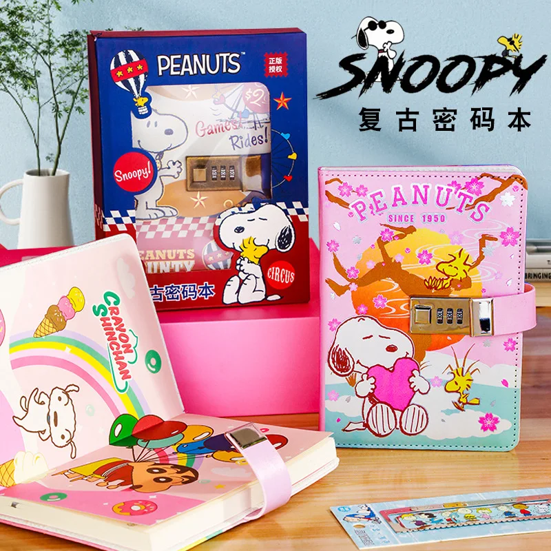 PEANUTS Anime Snoopy Hand Ledger Hard Surface Buckle European Style Retro Christmas Diary Notebook Student Stationery Kid Gifts