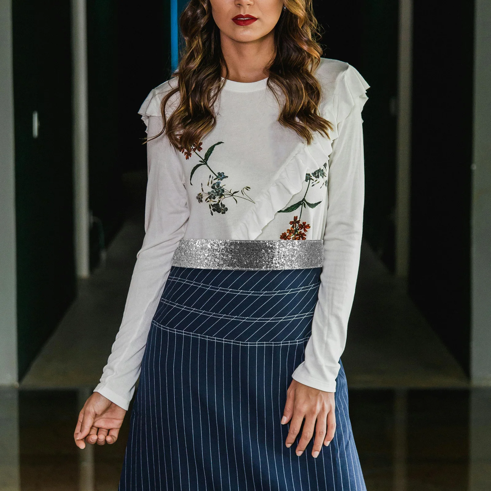 Cintura elasticizzata con paillettes glitterate per donna Cintura regolabile in vita larga per abiti da festa e occasioni speciali