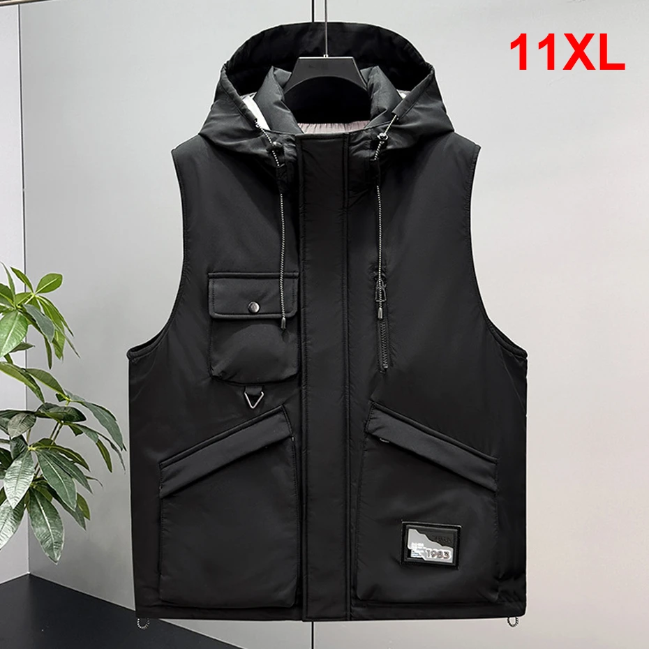 

Зимние толстые жилеты для мужчин 10XL 11XL, жилет больших размеров, модная повседневная водонепроницаемая куртка-карго без рукавов, мужской большой размер 10XL