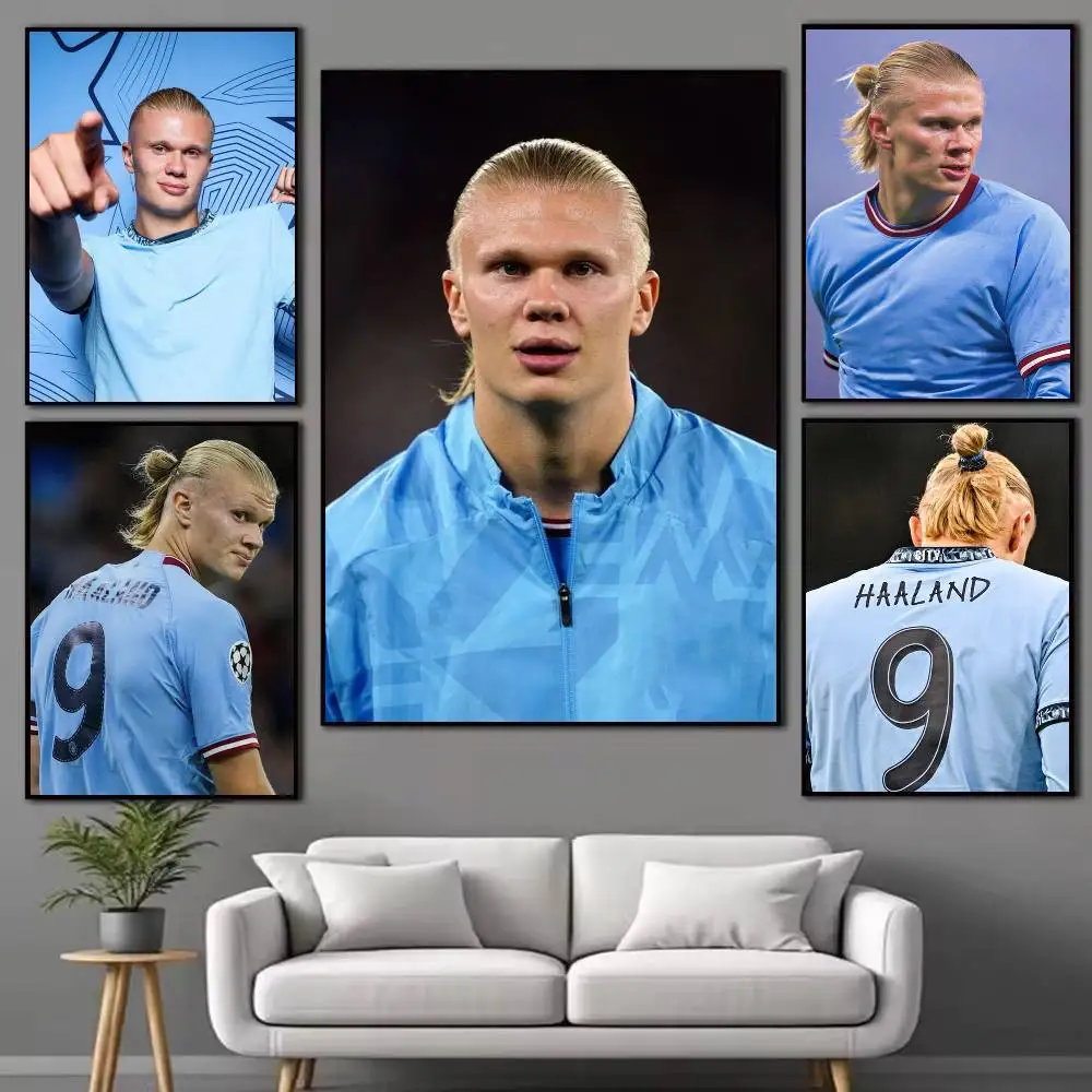 Football superstar E-Erling Haaland Poster High Quality Dorm Living Room Aesthetic Wall Decoration Painting Stickers Gift