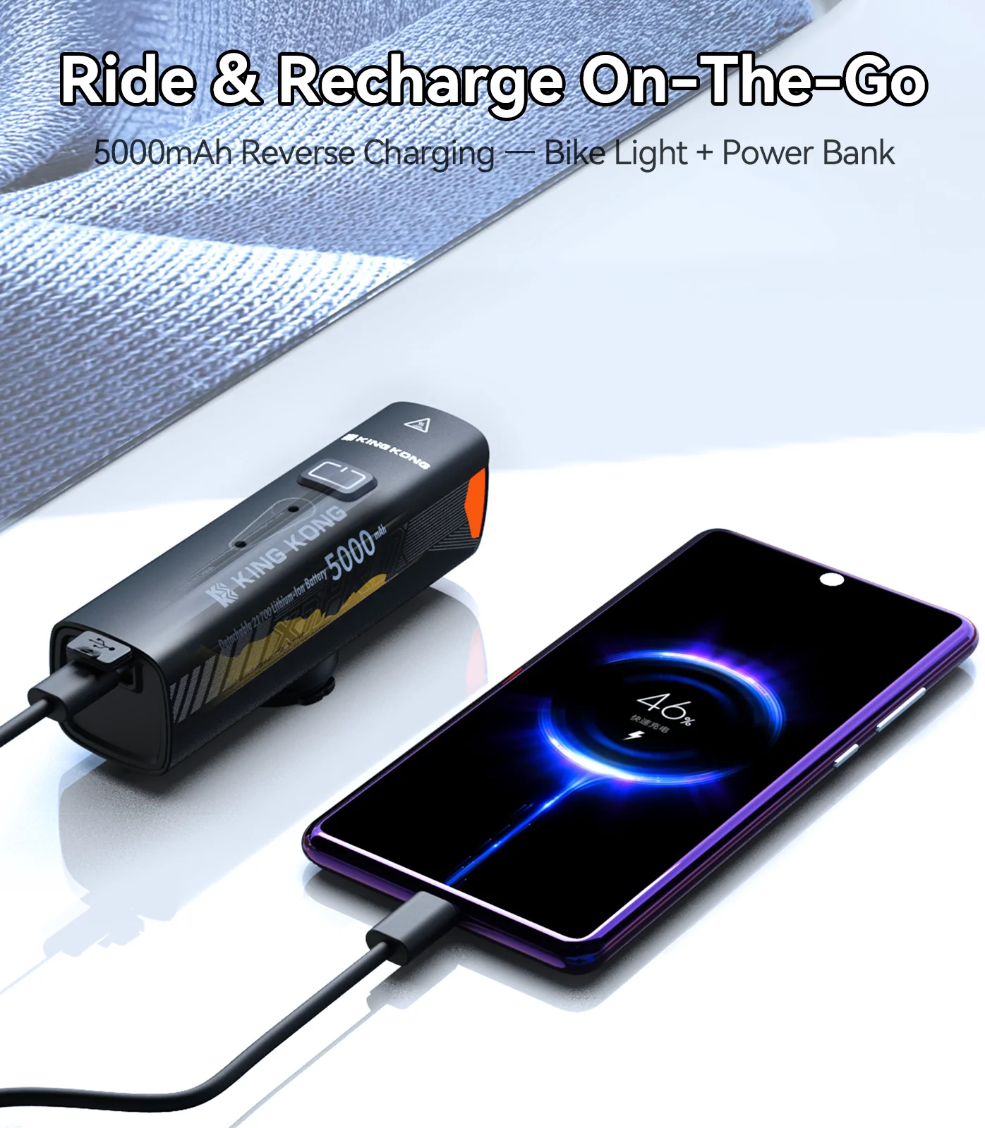 KING KONG X7pro LED دراجة ضوء قطع خط USB قابلة للشحن الجبهة الدراجة الخفيفة، مع تصاعد قوس، 5000 بطارية ليثيوم،