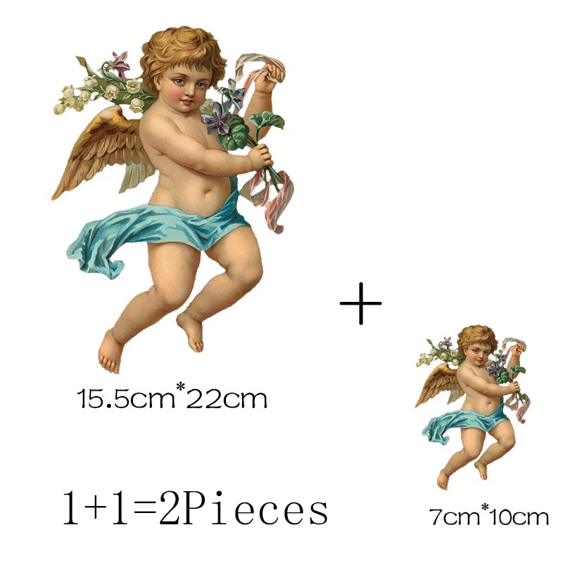 2Pcs/Lot Cute Cupid Angel Iron On Stickers Heat Adesivos Thermal Transfer Patches For Children's Ironing Clothing Kids T Shirt view 4