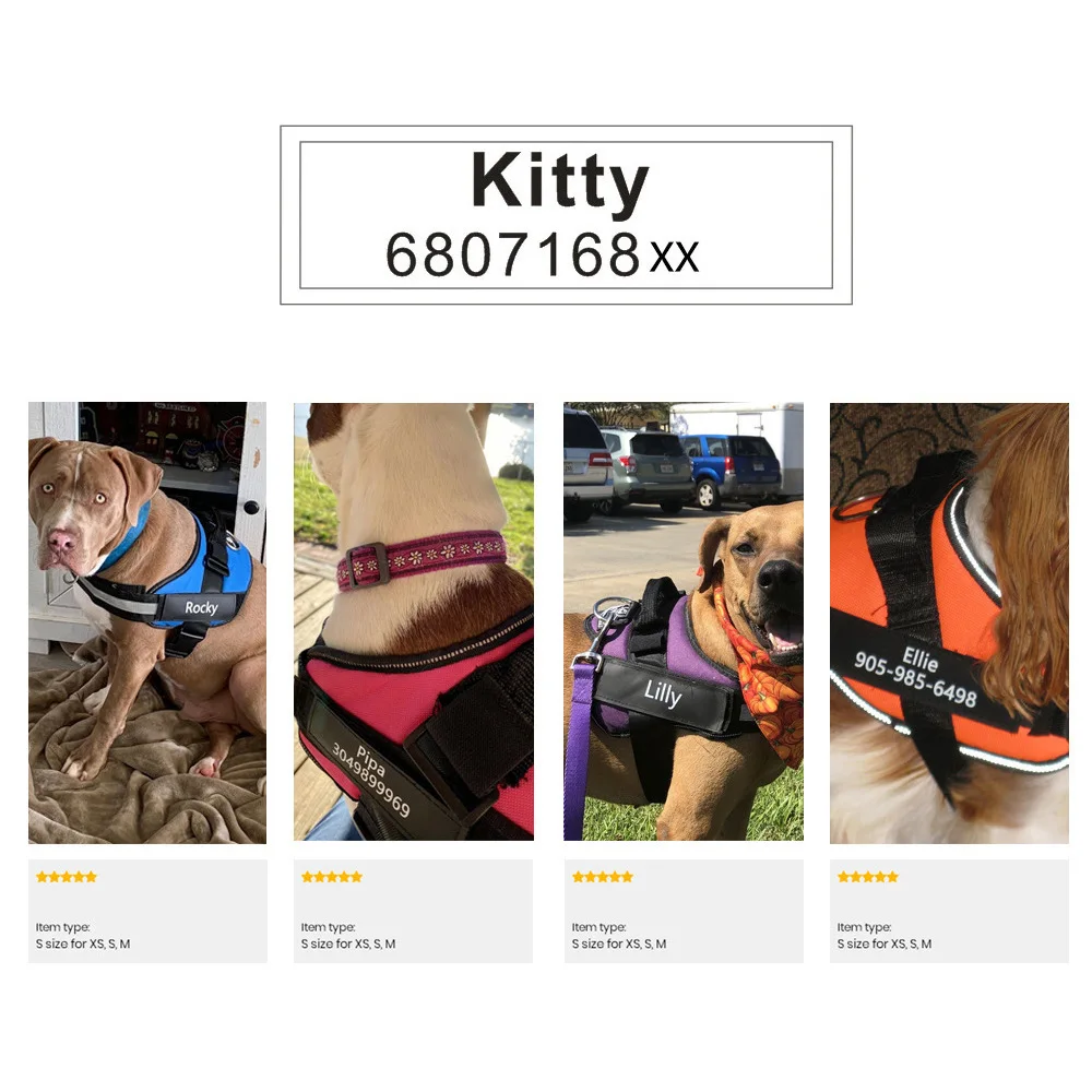 2 PCS Personalized Dog Name Tag Pet Harness ID Label  DIY Name Logo Custom Dog Chest Strap Harness Collar Tag