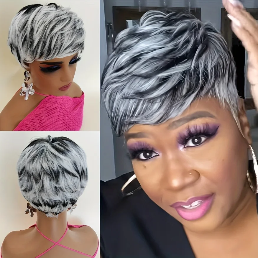 Short Gray Synthetic Wig for Women