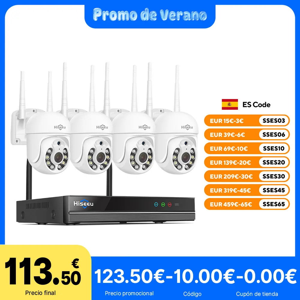 Kit de Sistema de Seguridad con Cámara CCTV WiFi Hiseeu de 5MP, Grabador NVR de 10 Canales, Cámaras IP Inalámbricas para Exteriores P2P, Sistema de Videovigilancia