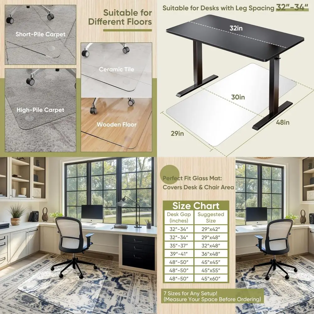 

Enhanced Dual-Purpose 29 x 48 Tempered Glass Chair Mat for Carpet and Hardwood Floors