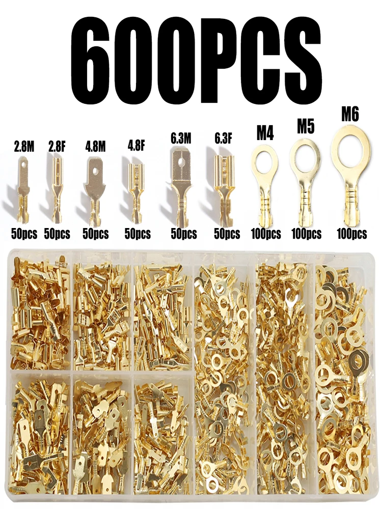 600X Assortment Male Female Spade Terminals Electrical Wire Crimp Connectors Kit