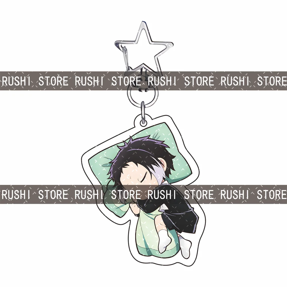 Bungo Stray Dogs 6cm Sleepy Chibi Acrylic Keychain Anime Star Clasp Bag Charm Keyring Collectible Pendant Decor Gift for Fans
