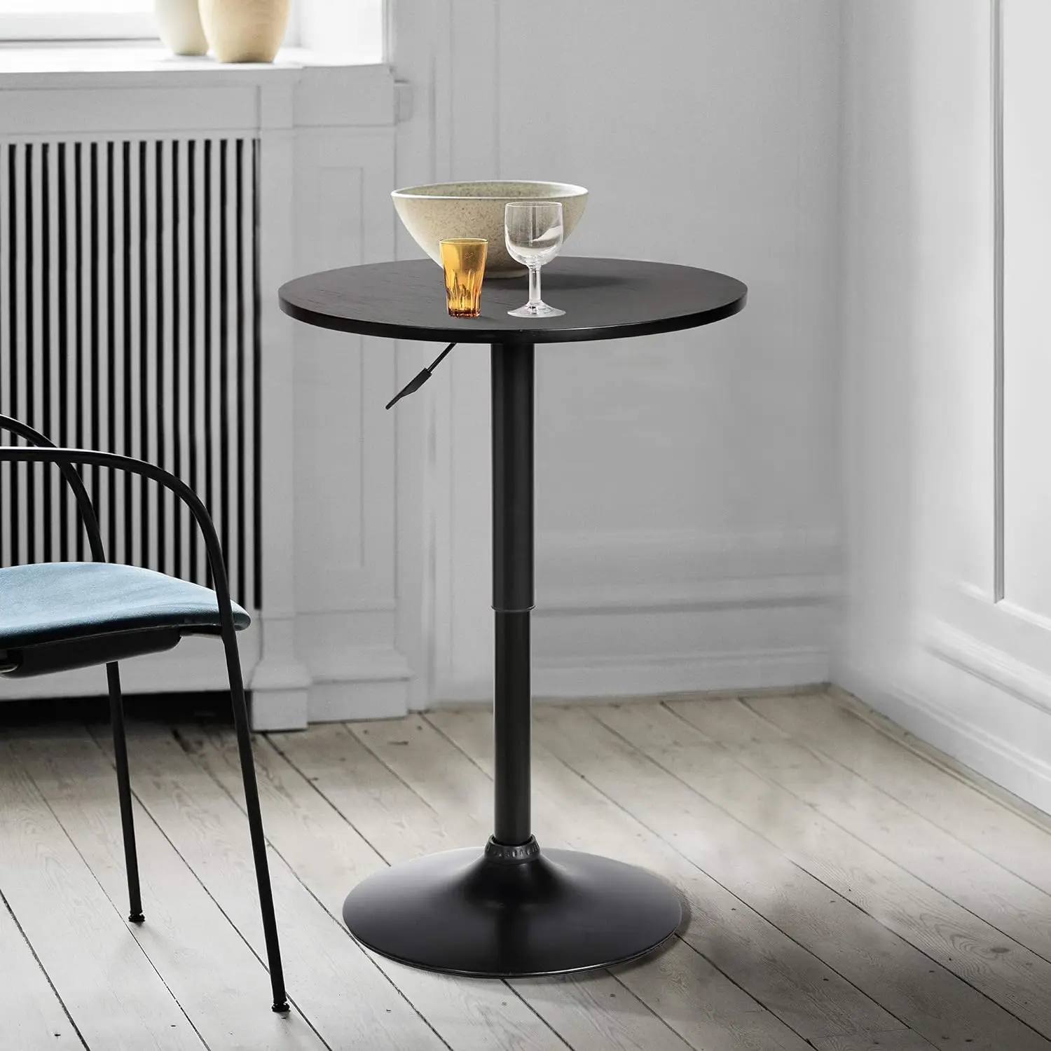 Living Bentley Height Adjustable Swivel Pub Table with Black Wood Finish and Black Base