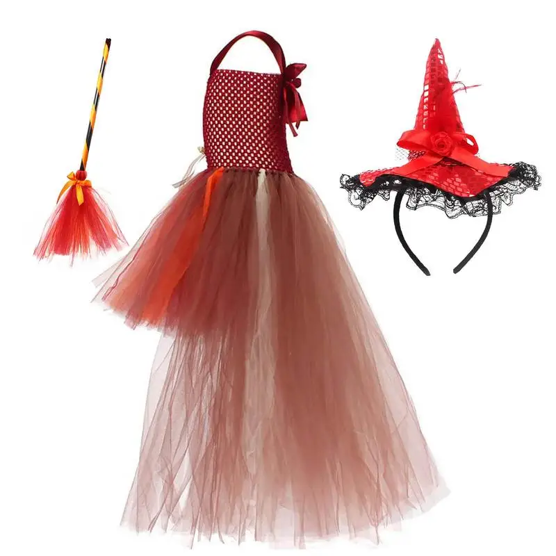 Halloween Witch Costume For Girls Halloween Party Witch Dress With Broom Halloween Costume With Witch Hat For Girls Aged 2-10