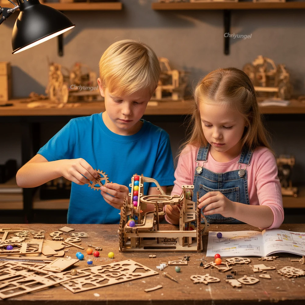 Rompecabezas de madera 3D, juego de carrera de mármol, montaña rusa eléctrica automática, Kits de construcción de modelos, juguetes educativos de vapor, regalos para niños y adultos