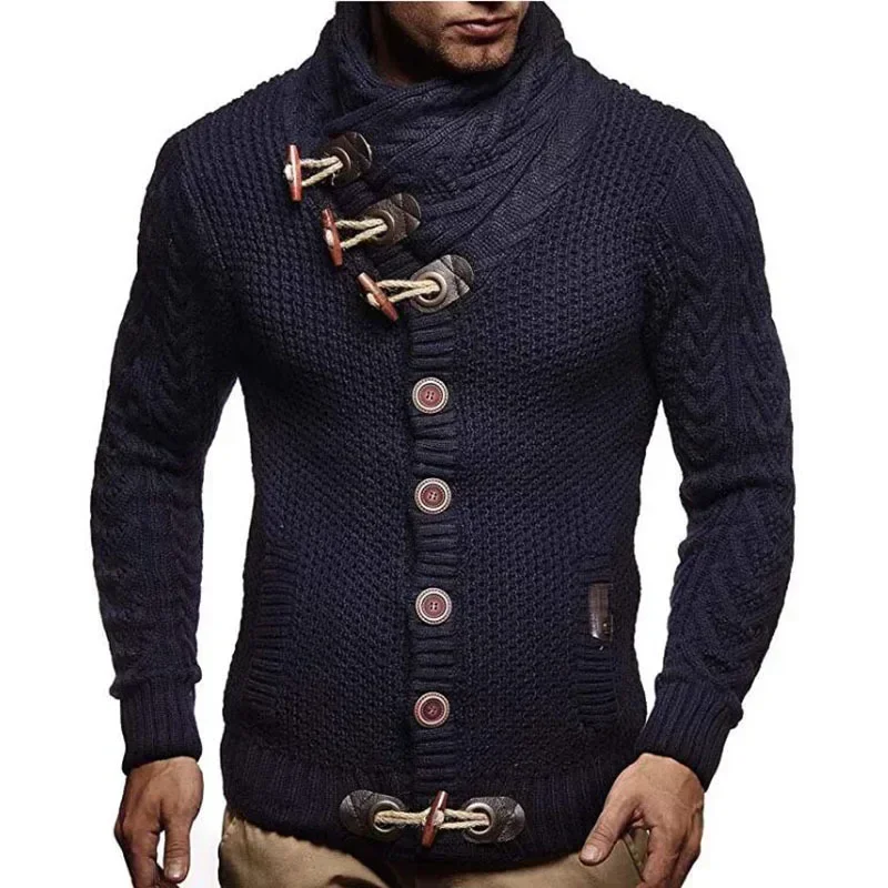 Autumn/Winter Knitted Jacket High Collar Button Plus Size Men's Sweater