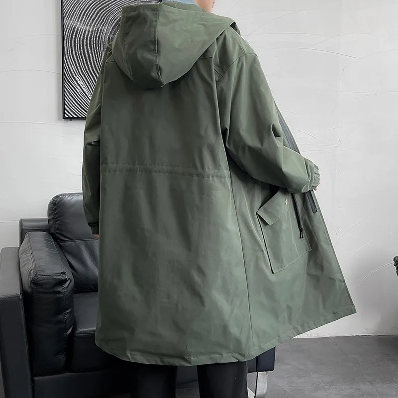 

Street Sle японская спецодежда пальто мужское с капюшоном весна осень модное свободное пальто до колена Haome молодежная мода