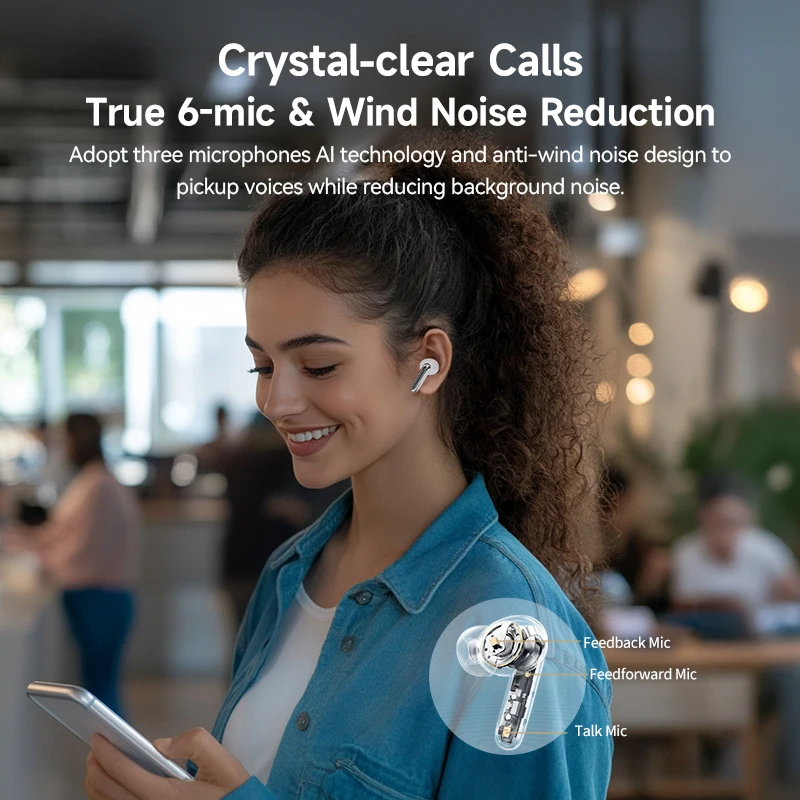 QCY Melobuds N50 سماعات أذن لاسلكية ANC 6 ميكروفونات AI Call سماعات أذن بلوتوث 5.4 اتصال مزدوج سماعة رأس الوضع الشفاف