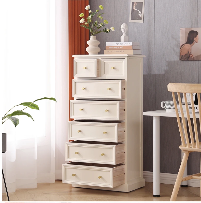 

American solid wood chest simple storage storage wall small cabinet bedroom living room drawer side cabinet locker black