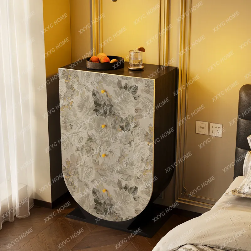 retro style oil painting solid wood four-chest cabinet entrance decorative cabinet living room storage integrated cab