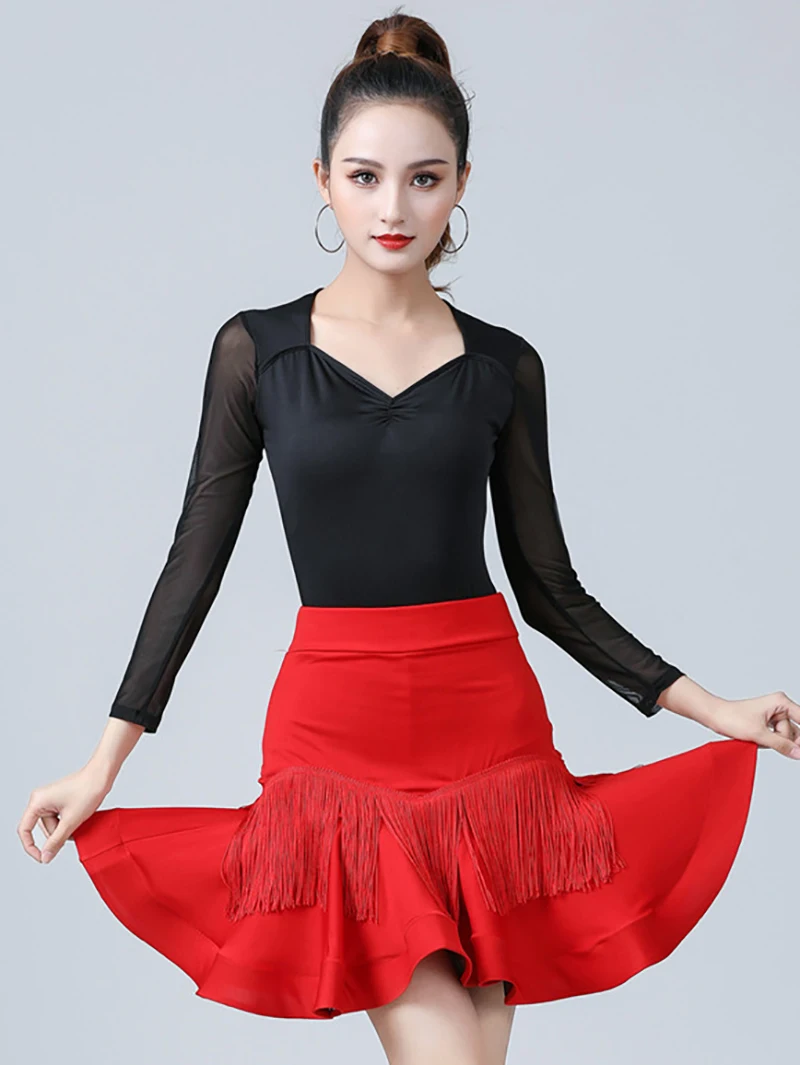 Vrouwen Latin Dans Rokken Ballroom Rumba Samba Kwastjes Danskleding Volwassen Training Performance Fishbone Rok Kostuums