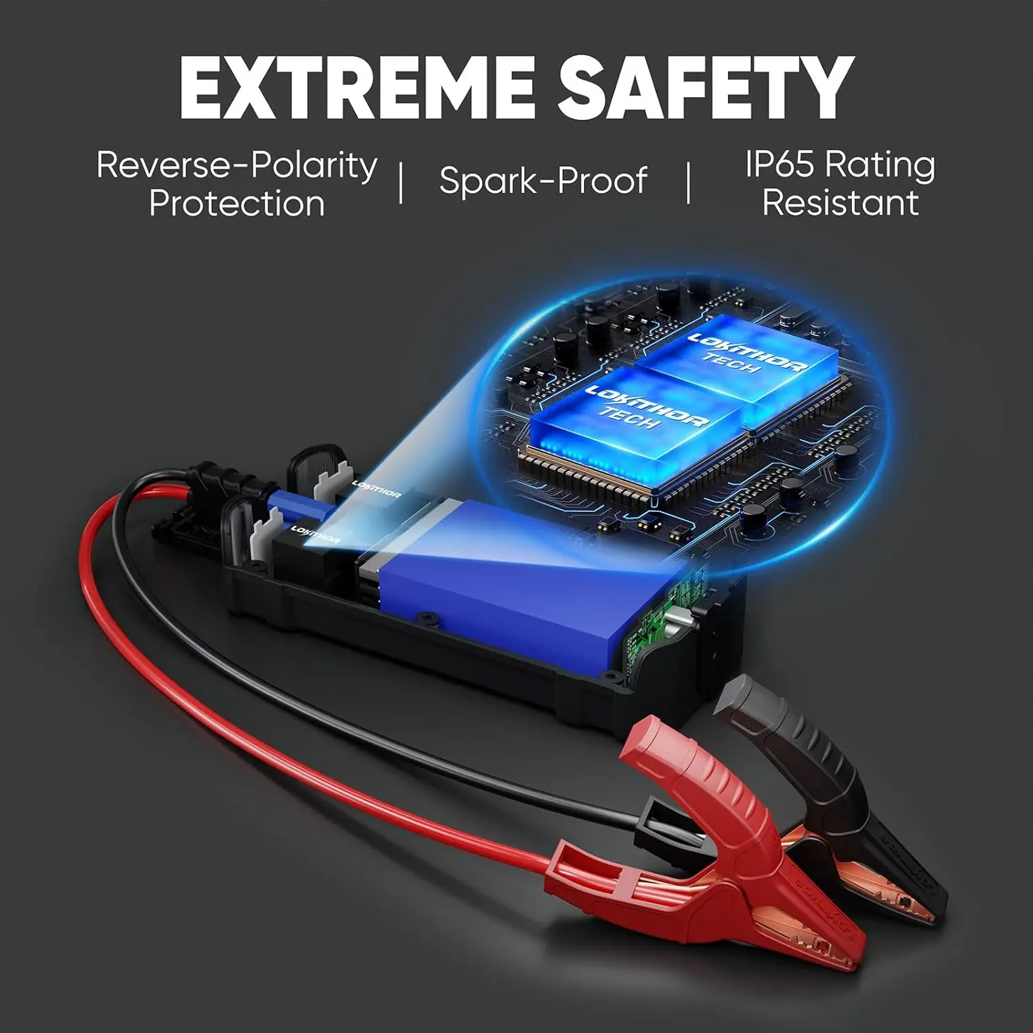 J401 2500A بطارية السيارة المحمولة Jump Starter، 12V، 60W شحن سريع، شاشة LED، للغاز 8.5L والديزل 6.5L #3